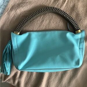 Gorgeous Teal Handbag shoulder bag with Braided Handle and Tassel